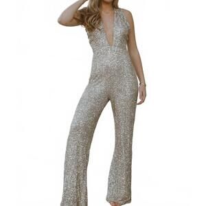 NEW ENDLESS BLU. golden hour sleeveless jumpsuit in gold